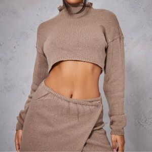 Mocha Knit Wrap Skirt Set